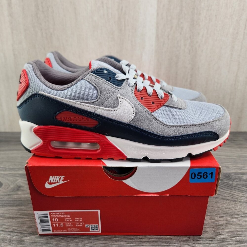 Nike Air Max 90 Size 10 Mens USA Light Smoke Grey Phantom Red Blue Sneakers